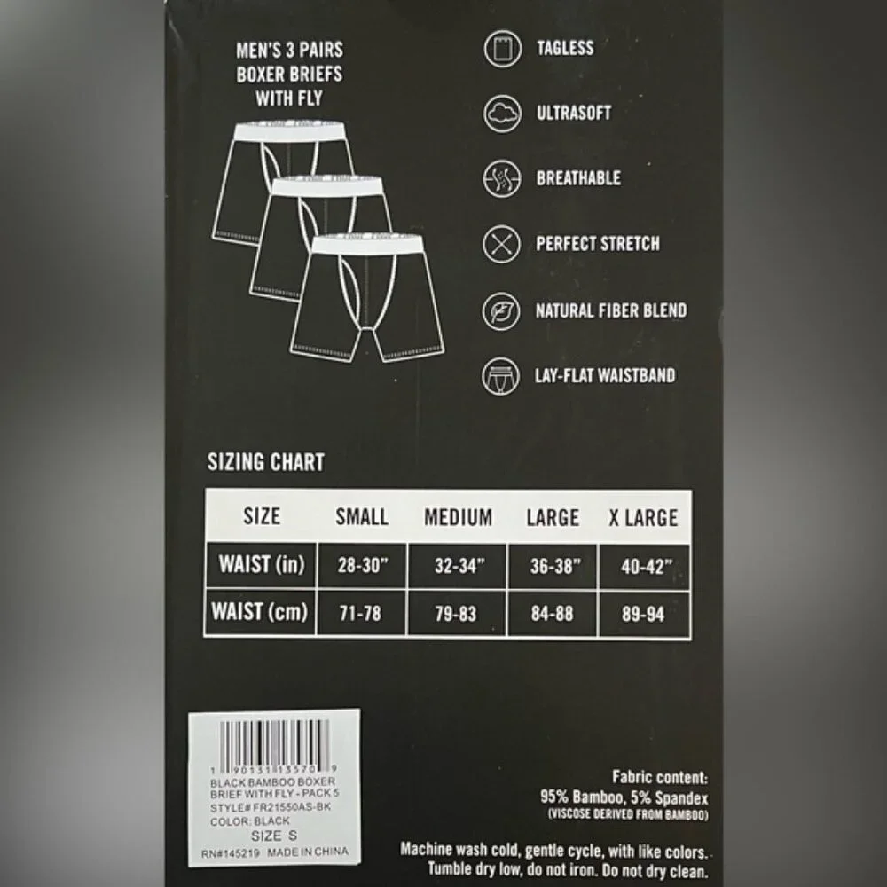FRYE MENS‎ 3 PK BAMBOO BLEND BOXER BRIEFS Ultrasoft SMALL